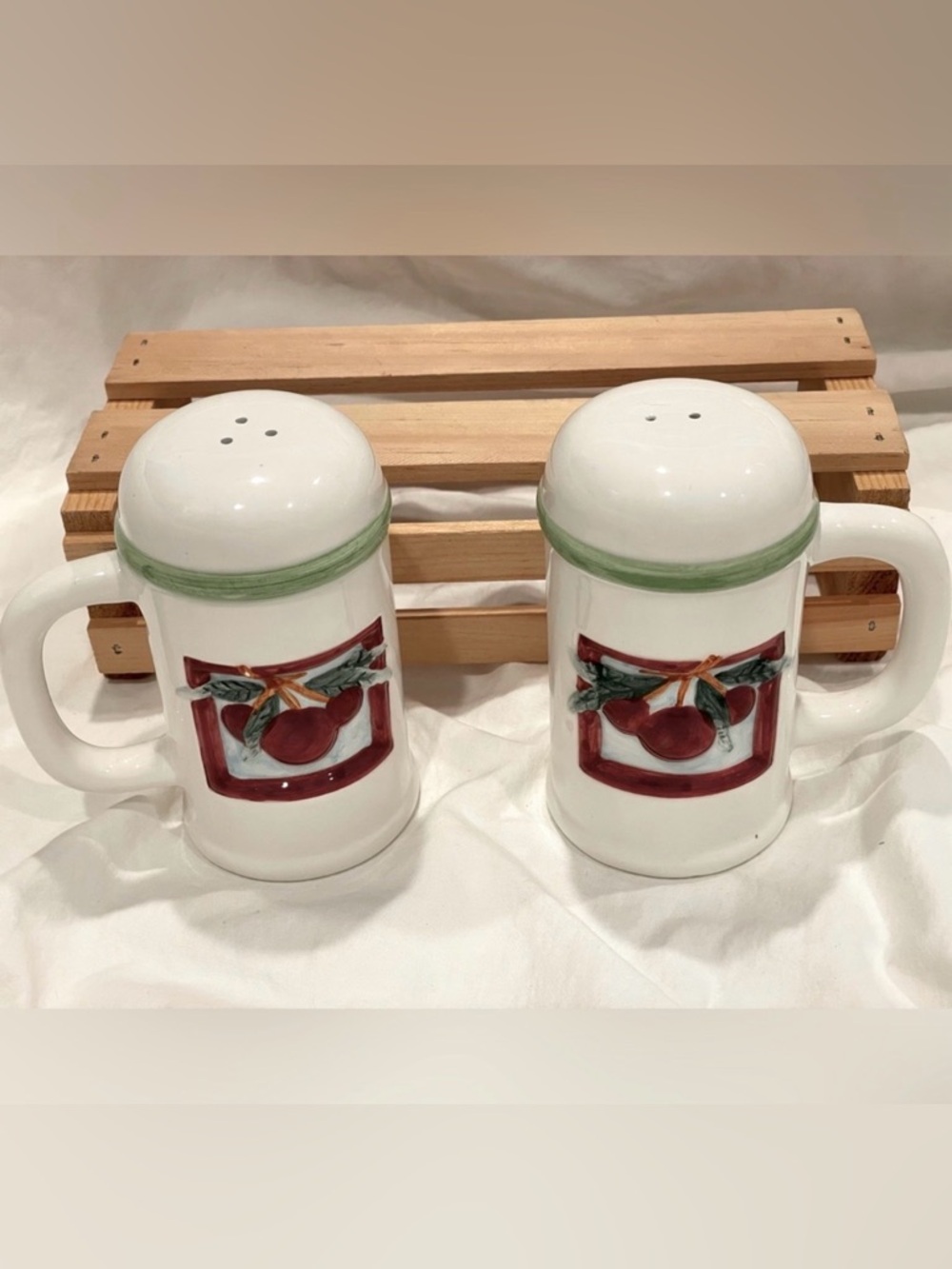 Ceramic Cherries Handled Salt & Pepper Shakers | Appear Hand Painted